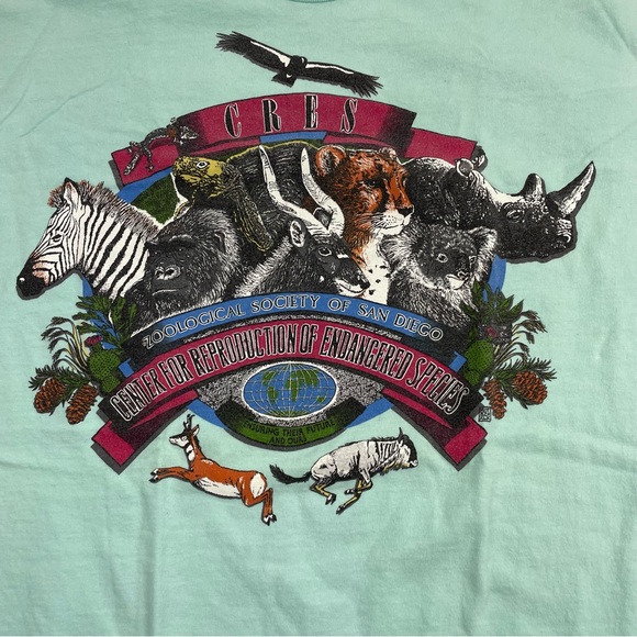 Vintage 90’s Teal CRES Zoological Soceity San Diego T-Shirt Single Stitch Sz L - Picture 2 of 9